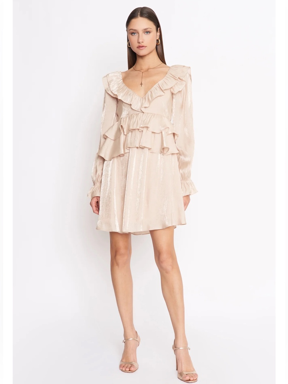 4SI3NNA Valma - Ruffle V-Neck Mini Dress in Blush Nude